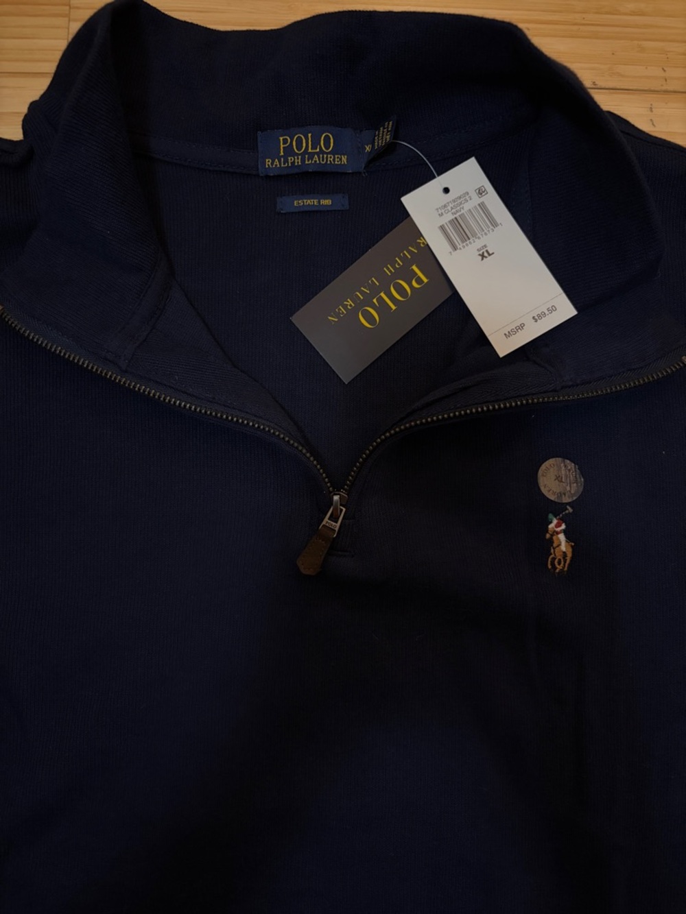 Polo Ralph Lauren Estate Rib 1/4 Zip Pullover Sweater Mens Size XL Navy Blue NWT